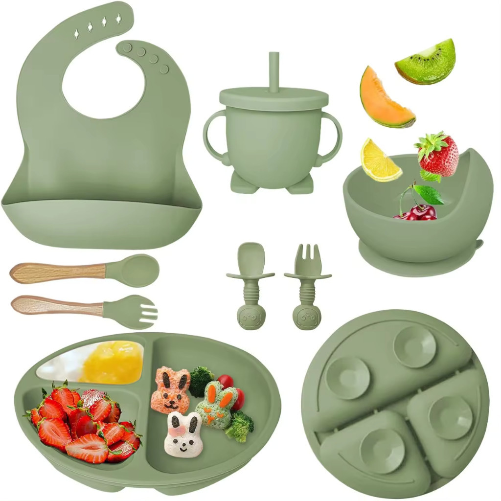 Kit 8pçs Talheres de Silicone p/ Bebê