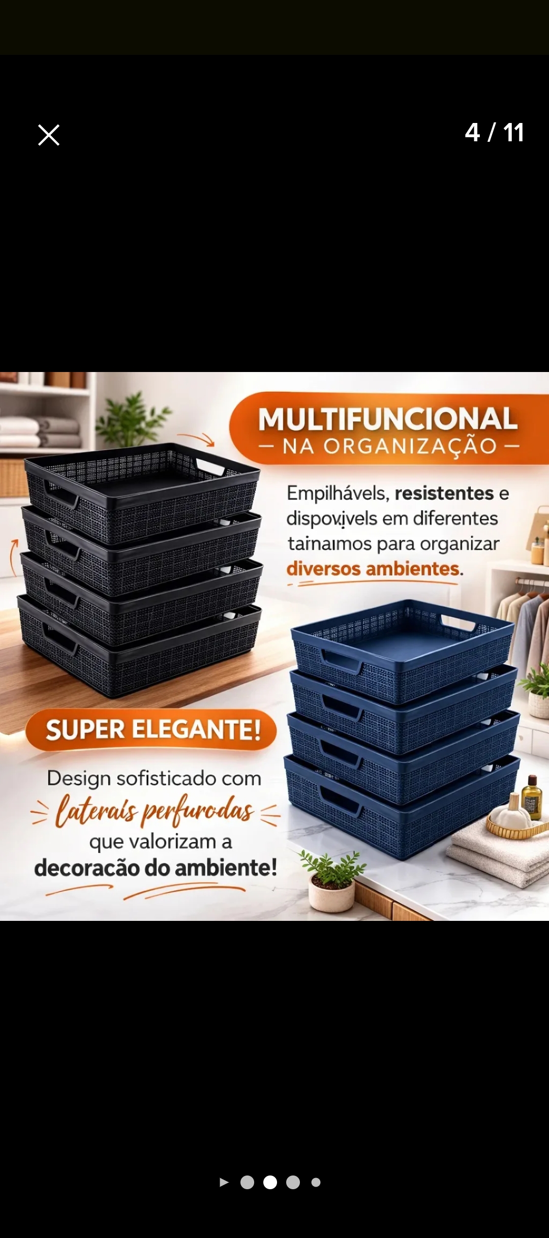 Kit 4 Cestos Organizadores Armário Gaveta Lavanderia 21