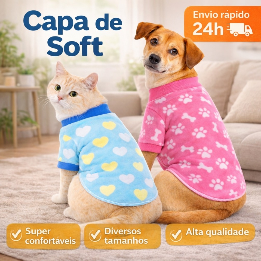 Roupa Pet Soft Confortável para Cães e Gatos