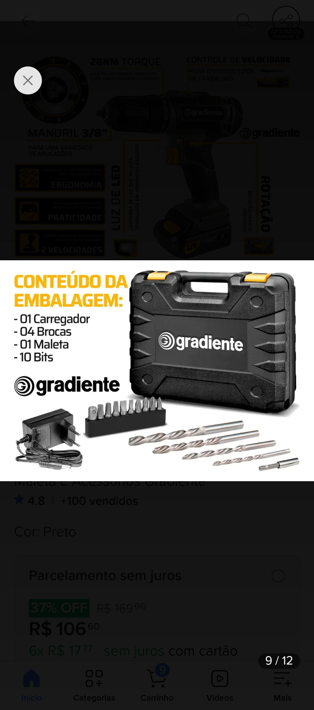 Furadeira Parafusadeira Sem Fio A Bateria Gpb12vd 12v 3/8 10mm Com Maleta E Acessórios Gradiente
