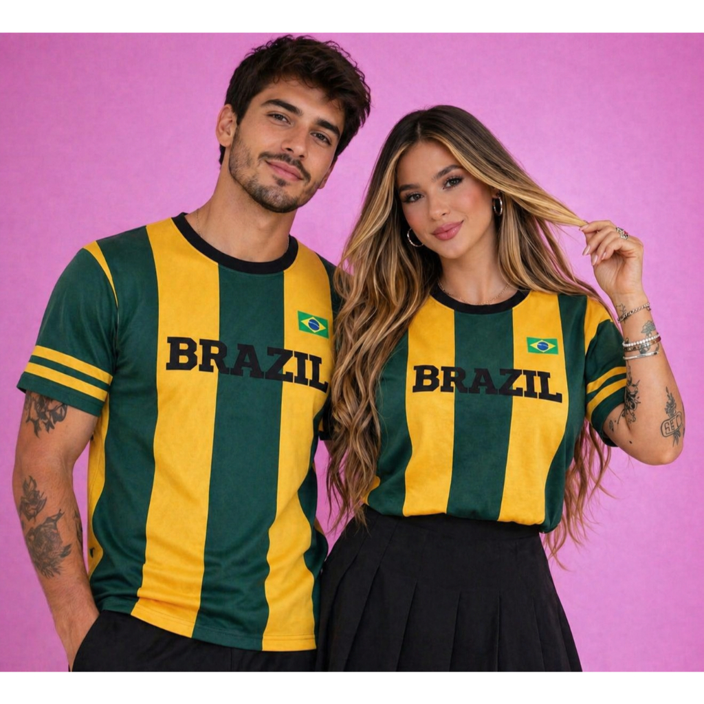 Kit Casal Brasil Camisetas Verde Amarelo