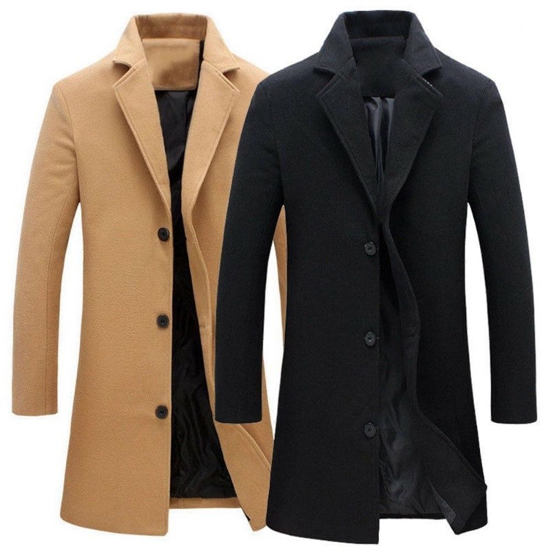 Casaco Longo De Lapela De Lã Masculino